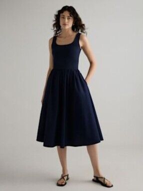 Quince Cotton Mixed Media Tank Dress – Navy – NWOT – Size Medium
